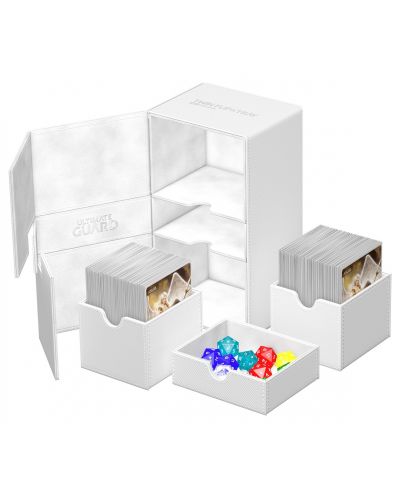 Cutie pentru carduri si accesorii Ultimate Guard Twin Flip`n`Tray XenoSkin - Monocolor White (200+ buc.) - 3
